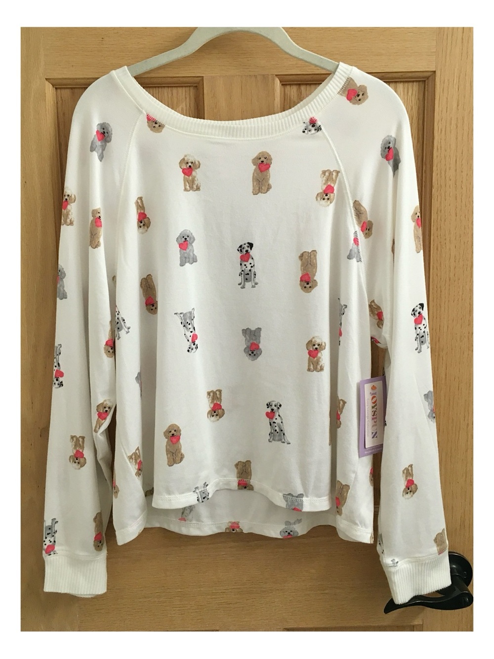NWT Joyspun White Dog Print Long-Sleeve Lounge Top, Size 12/14 Large